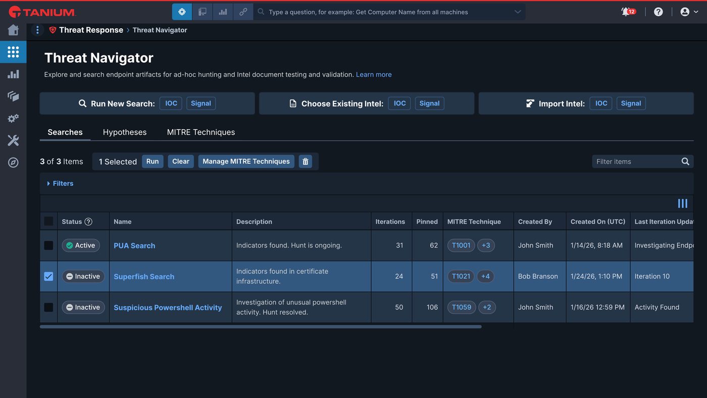 Threat Navigator search list view